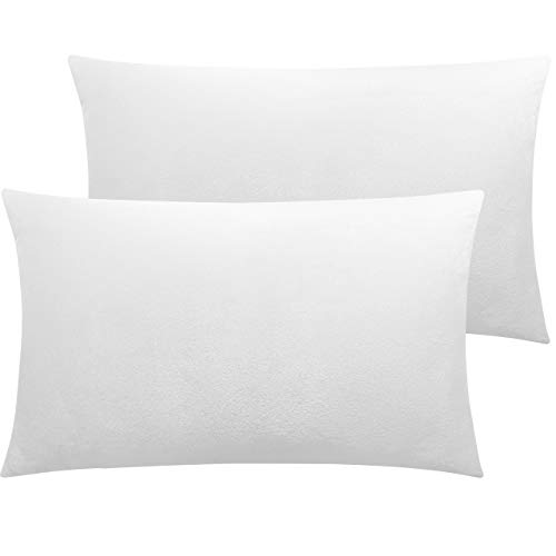 Image of NTBAY 2 Pack Zippered Velvet Queen Pillowcases, Super Soft and Cozy Luxury Fuzzy Flannel Pillow Cases with Zipper, 20x30 Inches, White