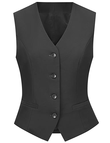 CFRTMTBB Suit Vest for Women V Neck Button Down Sleeveless Business Casual Vest Tops Waistcoat Blazer Dressy Vests (Black,L)