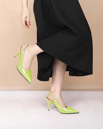 Image of SAMMITOP Women Slingback Heels Stilettos Closed Pointed Toe High Heel Silver Beaded Pumps Comfortable 3.5 Inch High Heels for Women Dressy Shoes
