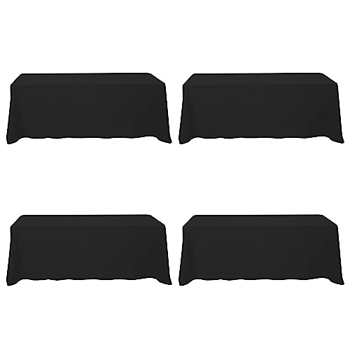 Image of BRILLMAX 4 Pack Black Tablecloths 90x156 Inch for 8ft Rectangle Tables | 150 GSM Polyester Fabric, Floor Length Drop, Water, Stain & Wrinkle Resistant Cloth Cover for Wedding Reception Banquet Party