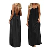 Backless Cami Dress Backless Dress House Dress for Women Sleeveless Long Cami Lounge Dress Backless for Indoor Summer Wear (UK, Alpha, M, Regular, Regular, Black)
