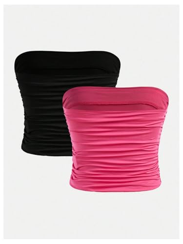 Image of Milumia Girl's 2 Pack Tube Top Ruched Strapless Sleeveless Bandeau Tops