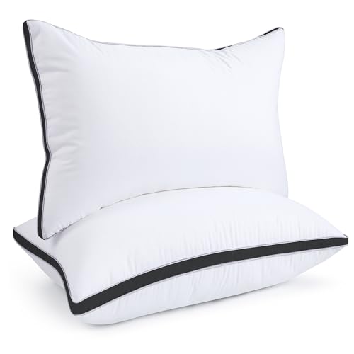 Image of viewstar Pillows Queen Size Set of 2, Firm Support Bedding, Black | Down Alternative, Gusseted, Hotel Quality, Fluffy Plump Filling, Oeko-Tex Certified, Machine Washable, for Side Sleepers
