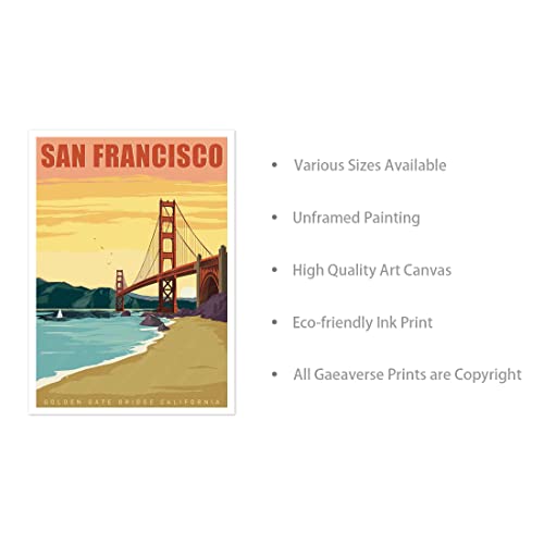 Gaeaverse San Francisco California Golden Gate Bridge American City Landscape Decorative Paintings Vintage Travel Poster Retro Wall Sticker Art Print Home Decoration (12X18 Inch) #TOP1