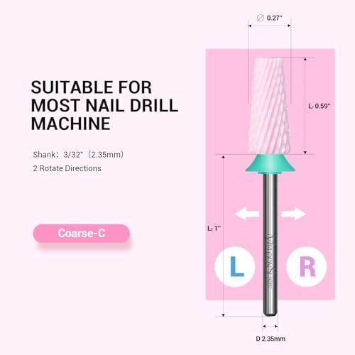 Image of MelodySusie 5 in 1 Nail Drill Bits, 3 /32'' Ceramic Cross Cut Bits, Suitable for Manicure Pedicure Cuticle Gel Polishing, Pink, Series Bit-M, Coarse