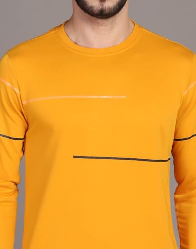 Image of INKKR Striped Men's Round Neck Mustard Full Sleeve T-Shirt