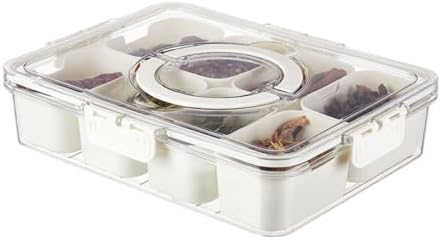 Snack Box with Handle, Food Storage Containers for Refrigerator, Divided Storage Case with Lid, 8 Compartments, Multi Storage Containers, Microwave Safe, Cookware, Side Dishes, Transparent, Food