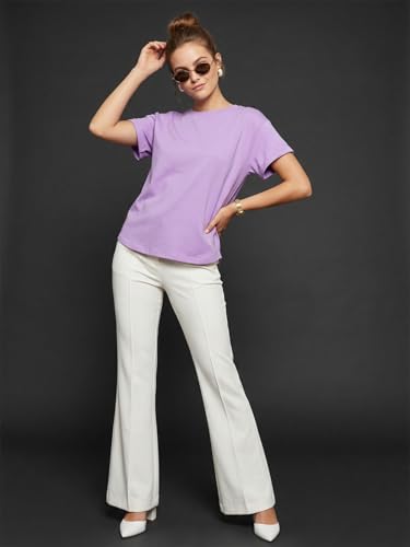 Image of JUNEBERRY Pure 100% Cotton Oversized Loose Fit Drop Shoulder Round Neck Boyfriend Fit Solid Half Sleeves T-Shirt for Women & Girls (Sizes: S to 2XL)