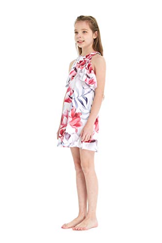 Girl Hawaiian Round Neck with Ruffle Dress in Wispy Cereus3