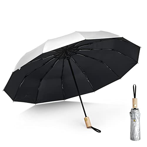 G4Free 46 Inch UPF 50+ UV Protection Large Travel Umbrella with Wooden