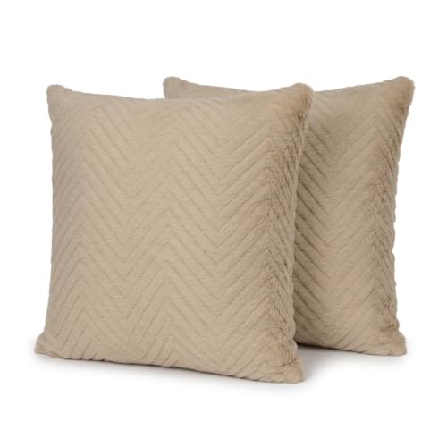 Image of Wakefit Designer Cushion Cover | 16x16 inch | Plush Fur Feel | Velvet Fabric | Machine Washable | Pack of 2 | Fur Beige