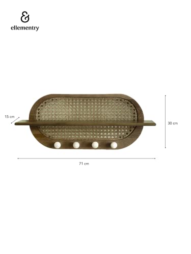 Image of Ellementry Lusha Wooden Cane Wall Shelf | Color: Grey Brown | Mango Wood | Furniture | Versatile | Decor | Handcrafted | Sustainable | Form and Function | Gifting |