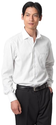 [ユナイテッドアローズ グリーンレーベル リラクシング] コットン ツイル ピンストライプ クレリック ワイドカラー ドレスシャツ -イージーアイロン- 31111080008 0970 BLACK(09) L(41cm)