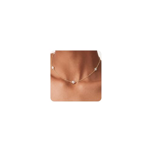 Image of Tewiky Dainty 14k Gold Plated /Silver Cubic Zirconia Necklaces for Women, Simple CZ Jewelry Necklaces Trendy Gifts