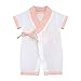 Chickwin Mameluco Bebé Monos Niños Pelele Niñas Body, Algodón Manga Corta Verano Recién Nacidos Ropa Chaqueta de Punto Kimono Pijama para Bebé-Niños Jumpsuit 0-24 Meses (Rosa Blanco Chino,80cm)