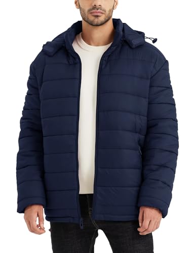 BEST SOUTH Men's Winter Puffer Jacket Hooded Puffy Fleece Warm Lightweight Coat Outerwear Cold Weather Inkling Blue 3X-Large