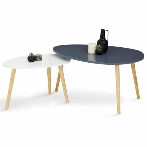 IDMarket - Lot de 2 Tables Basses gigognes Gaia laquées Blanc Gris scandinave