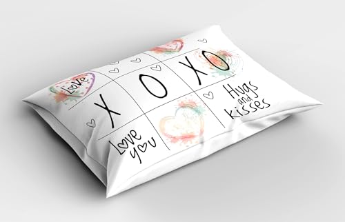 Ambesonne PIL_36428_36X20 Xo Pillow Sham, Love You Hugs Kisses Watercolor Splashes Heart Valentines Artwork thumb #1