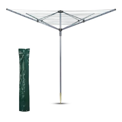 60m Rotary Dryer Heavy Duty 4 Arm Rotary Clothes Airer PVC Coated Outdoor Folding Washing Line with Metal Ground Spike Umbrella Clothes Drying Rack Garden Clothes Dryer Portable Clothes Airer