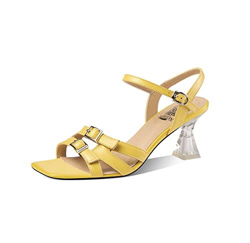TinaCus Women's Handmade Genuine Leather Open Toe Sling Back Transparent Heel Sandals with Buckles