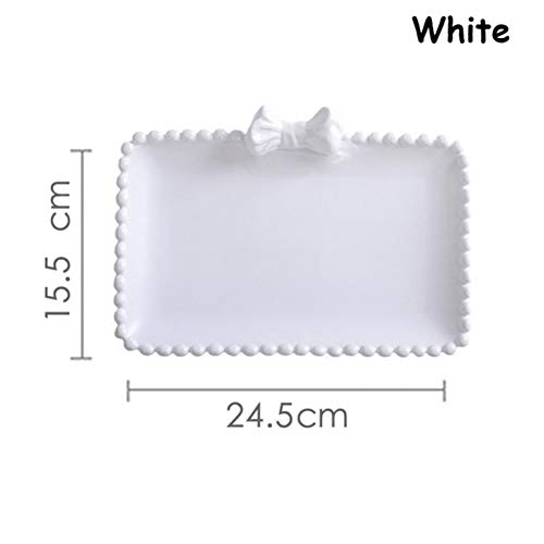 AAJKA Plate Bowknot Solid Dessert Plate Snack Fruits Platter Serving Food Trays Christmas Pastry Decoration Dish For Coffee Bar,White
