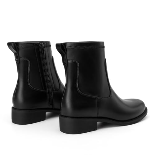 Athlefit Women's Ankle Boots Chunky Low Heel Fashion Round Toe Side Zipper Short Chelsea Boots3