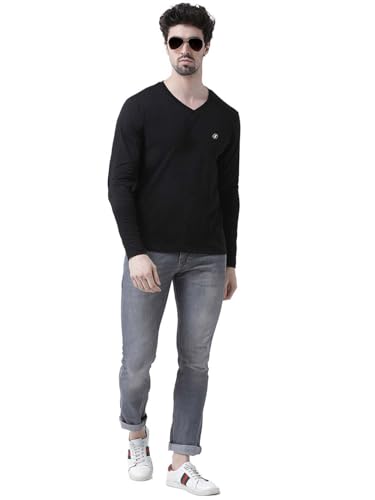 Image of Friskers Men's V-Neck Full Sleeves T-Shirt Blended Cotton with Elastane