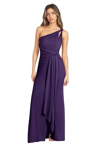 Chicbridal Chiffon One Shoulder Bridesmaid Dresses with Slit Pleated A Line Long Formal Evening Dress with Pockets