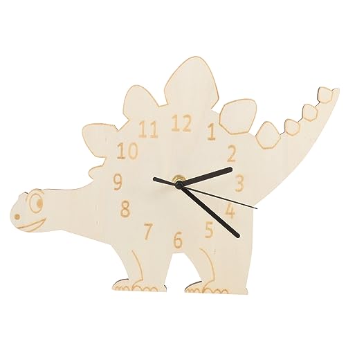 HOMSFOU Rustic Wooden Dinosaur Alarm Clock Boys and Girls's Room Decor Silent Cartoon Wall Clock Home Desk Decor