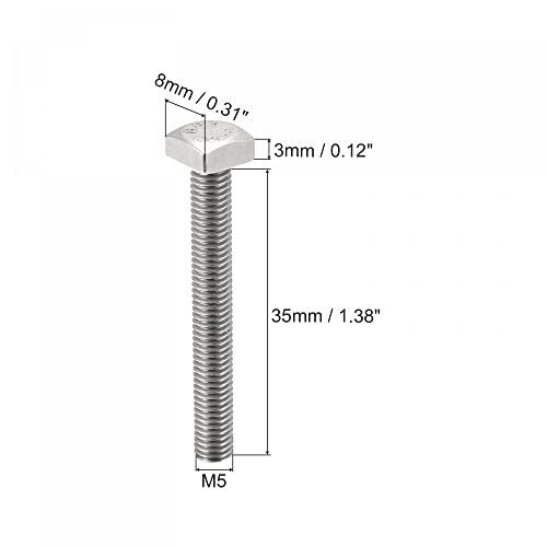 Image of uxcell Square Head Bolt, 10pcs M5x35mm Fully Thread 304 Stainless Steel Grade C Square Machine Screws