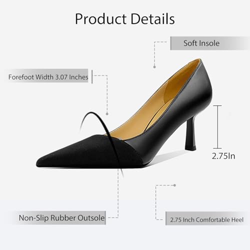 Women's Leather Splicing Closed Pointed Toe Stiletto Pumps Elegant Slip On Comfort High Heel Office Party Wedding Dress Shoes3