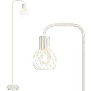 Industrial Floor Lamp, White Standing Lamp Modern with 6W LED Bulb, Foot Switch, Metal Tall Floor Lamps for Living Room, Bedroom, Office, Den, Vintage Stand Up Light, Minimalist Mid Century Pole Lamp