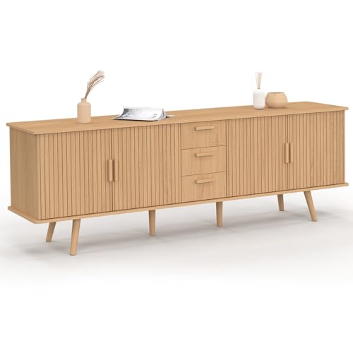 IDMarket Juliette XXL - Aparador (180 cm, 4 puertas y 3 cajones, listones de madera, color roble