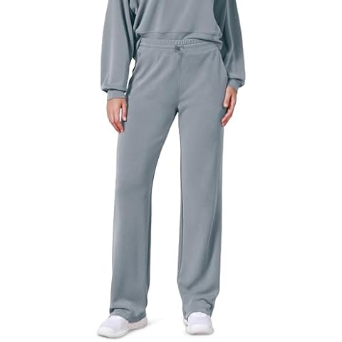 ODODOS Women's Modal Soft Wide Leg Pants with Pockets Adjustable Shockcord High Waist Casual Lounge Pants-29 Inseam, Grey Blue, Large Cover