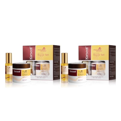 Karseell Reparación Sets de Pelo, Colágeno Mascarilla Pelo y Aceite de Pelo, Set de Cuidado Capilar para Seco y Dañado el Cabello, 500ml + 50ml (Paquete de 2)