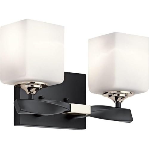 Image of Kichler Marette 13.5 inch 2 Light Vanity Light with Satin Etched Cased Opal Glass in Black