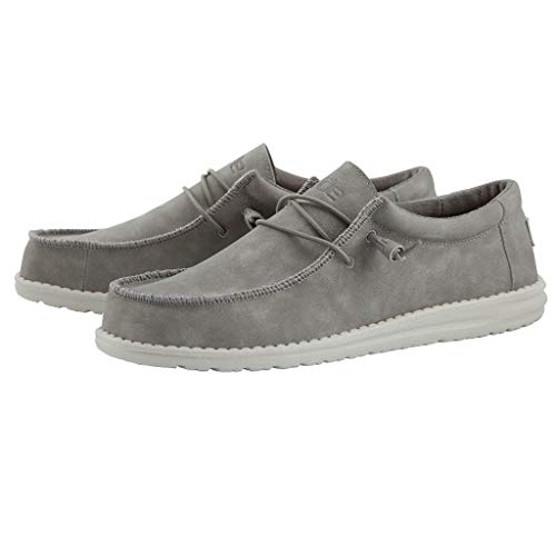 Image of HEYDUDE Men's Wally Fabricated Leather Wide Slip On Loafer | Textile Twill | Durable Textile Twill Upper, Removable Foam Insole, Flexible Outsole