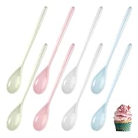 8 Stück Kunststoff-Löffel mit Langem Griff, 18.5cm Wiederverwendbare Plastiklöffel, Farbe Kunststoff Löffel, Plastiklöffel, Eierlöffel, Langer Stiel Eislöffel Plastik für Kaffee Getränke Eierjoghurt