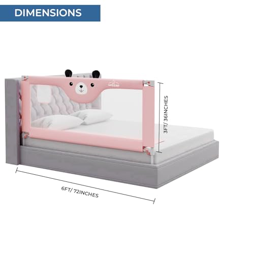 Image of SAFE-O-KID 1 Side Bed Rail (6 Ft /182 cm) with 1-Year Warranty | Bed Railing for Baby Safety |Adjustable Height & Portable | Bed Protector for Baby Falling - Pink