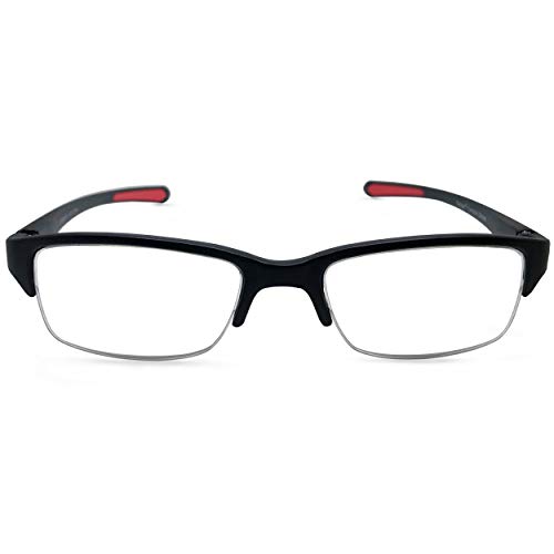 Detroit Blue Light Semi Rimless Full Readers (Black & Red, 2.50)