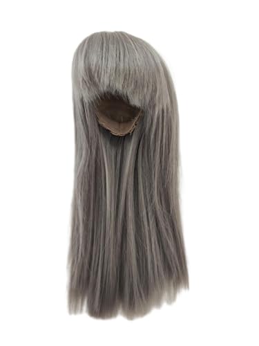 1/6 bjd sd Wig Head Circumference 6-7inch(16-17cm) high Temperature Fiber Diagonal Bangs Long Straight Grey Hair