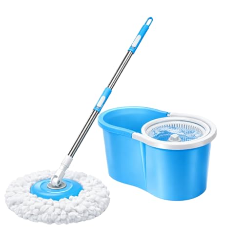 Image of Easy Clean 360 Spin Mop with Heavy Duty Wringer & Large Wheels | Floor Mop Bucket Set with 2 Microfiber Heads (Blue)
