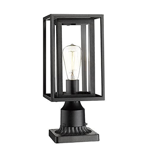 KAUEN Outdoor Post Light Exterior Pole Lighting Fixture with 3 inch Pier Mount Base, Clear Glass Shade and Black Finish,Outdoor Post Lantern for Garden Patio Pathway 2450-1G