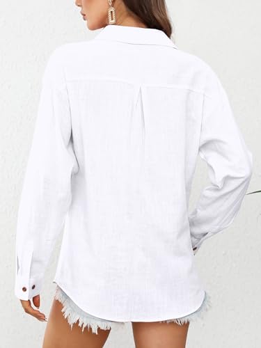 CUNLIN Women's Button Down Shirts Long Sleeve Cotton Summer Beach Wear for Women with Pocket2