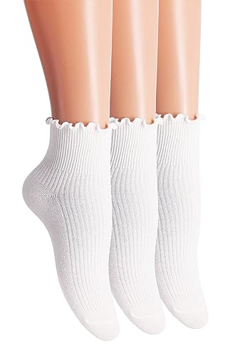 SRYL Women Ankle Socks Ruffle Turn-Cuff,Lovely double needle solid color edge relent Girl socks