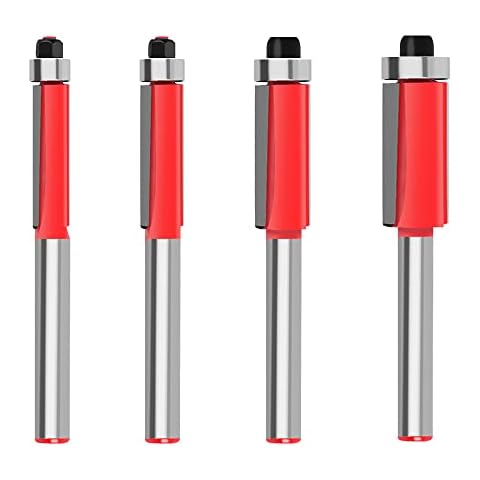 Neikafan 4 Pcs Flush Trim Router Bit Set Shank with Bearing Milling Cutter Tools Industrial Grade Template Pattern Flush Trimming Router Bit for Woodworking Milling Cutter Tools 1/4" 5/16" 3/8" 1/2" Cover