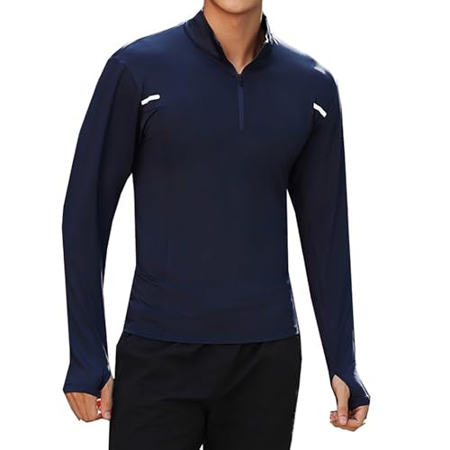 Men 1/4 Zip Long Sleeve Pullover UPF 50+ Sun Shirt Quick Dry Running Rash Guard Fishing Shirts with Thumb Holes
