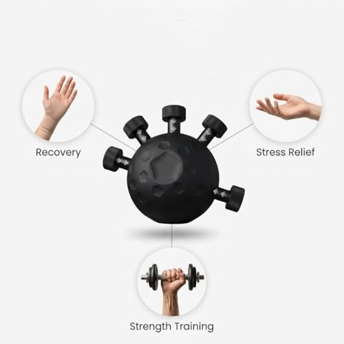 Image of Hand Grip Strengthener, Exercise Ball, Rubber and Silicone, Black, Round, for Finger, Wrist and Forearm Workout