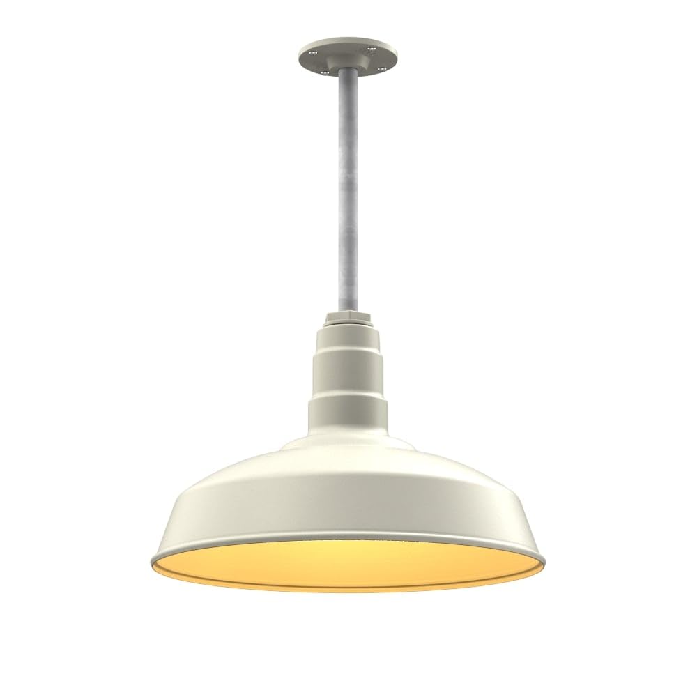 12" Stem Barn Light Pendant 16" Dome | Garage Workshop | Cream/Brass