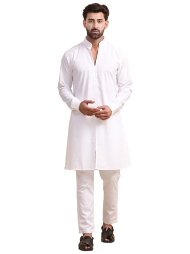 Image of MIDAV Mens Cotton Poplin Kurta for Festivals & Events | Solid Plain Weave Full Sleeves Mandarin Collar Kurta |Classic Design, Premium Comfort, and Versatile Style |IFK076-A P